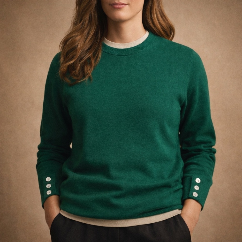 Tahari Emerald Green Mock Neck Sweater Classic Luxe Knit Women M